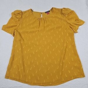 Vince Camuto Womens Puff Short Sleeve Chiffon Shirt Blouse Mustard Yellow Large